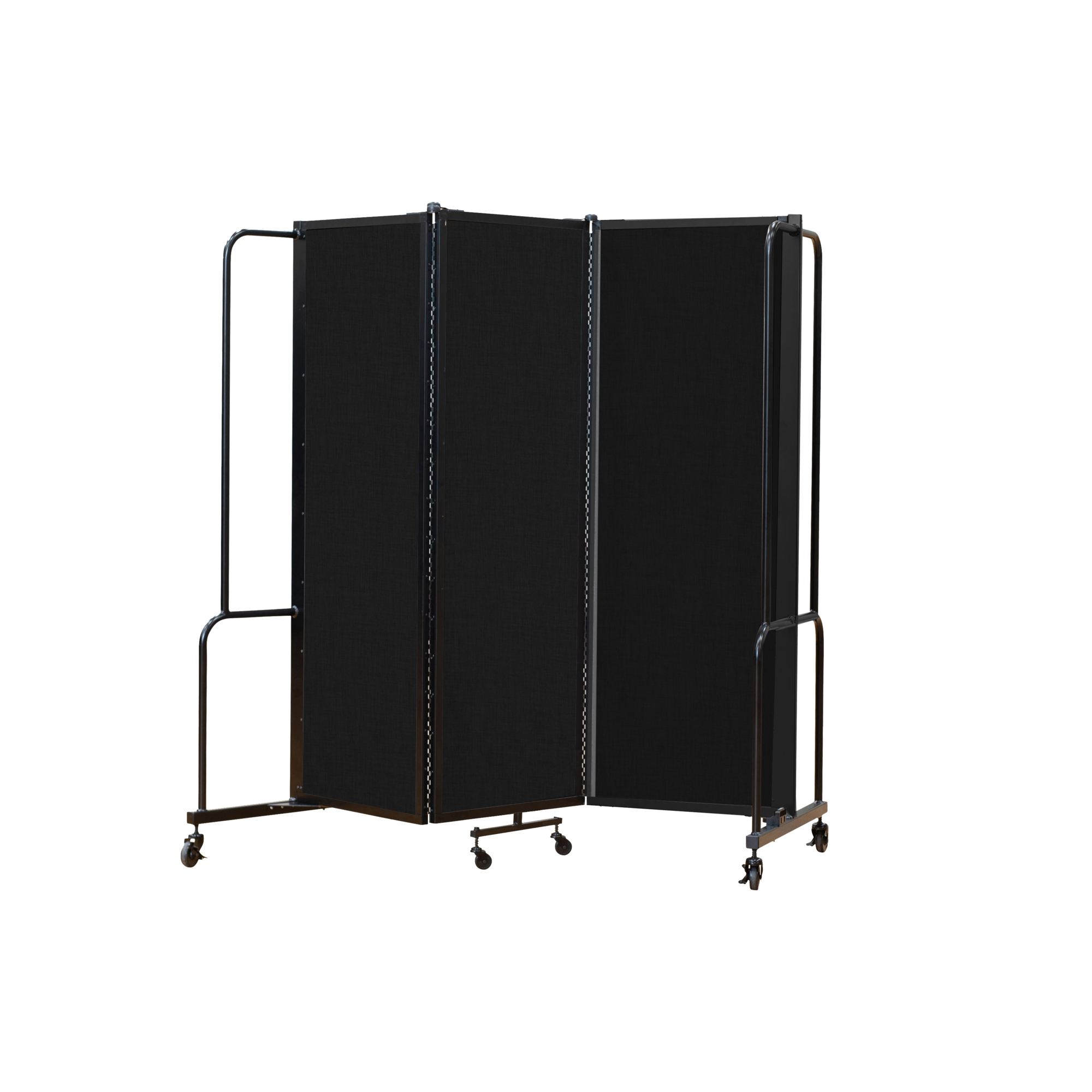 National Public Seating, Room Divider, 6ft.HT,3 Black PET Panels,Black Frame, Material PET, Height 72 in, Width 27 in, Model# RDB6-3PT10